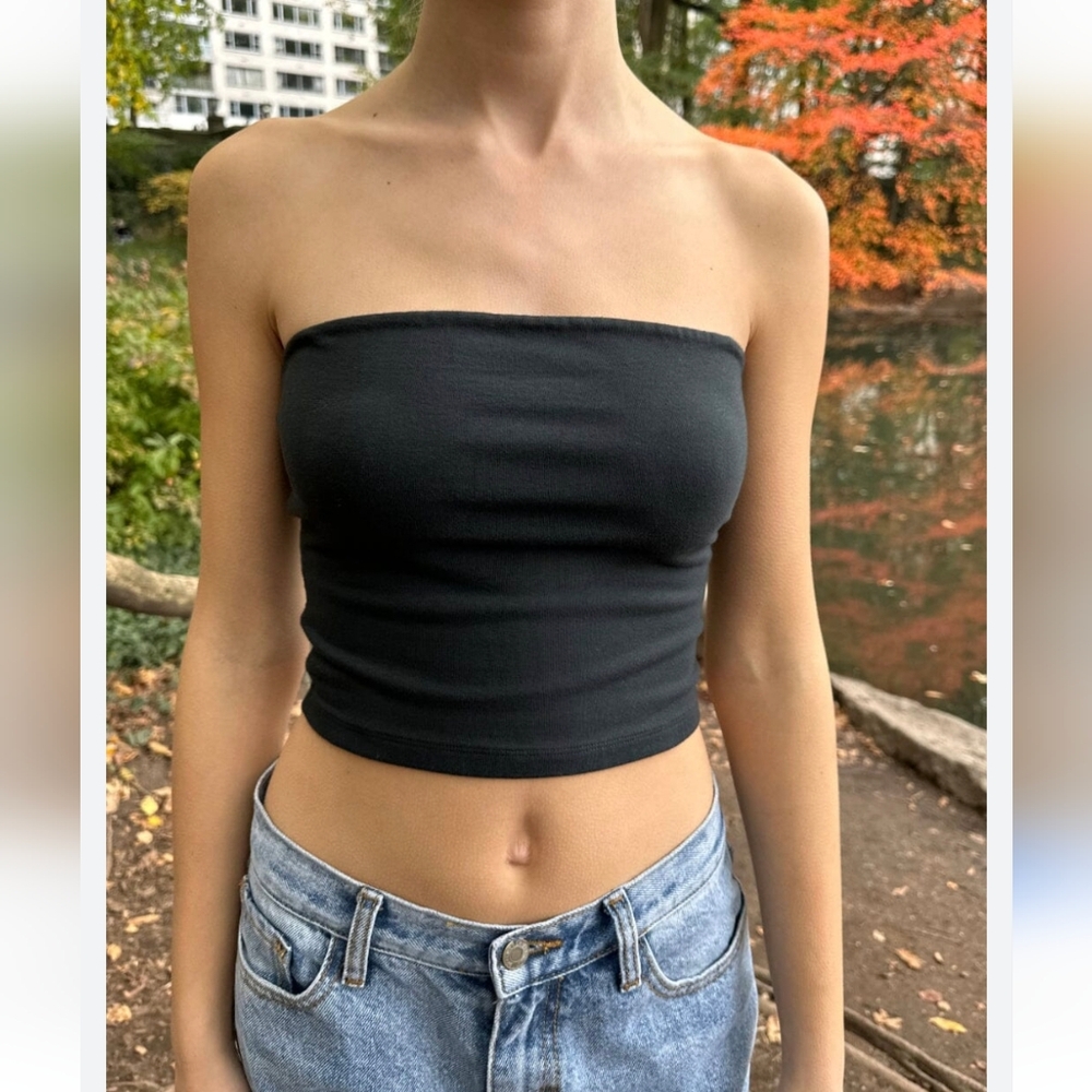 Stylenanda 3ce Korea grey tube top with built-in in bra cropped